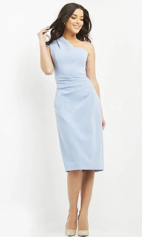 Women's Clothing For Everyday Wear Jovani - 06835 One Shoulder Bodice Sheath Knee-Length Crepe Dress