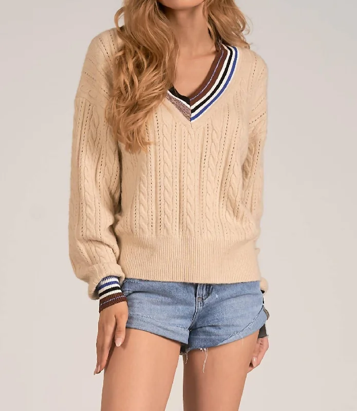 Women's Clothing For Outdoor Events Varsity Stripe Sweater In Cream