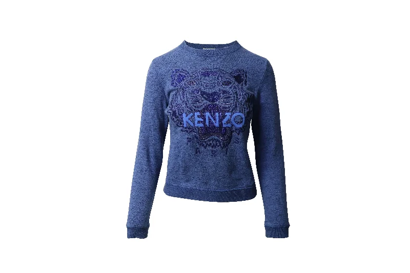 Women's Professional Clothes Kenzo Tiger Embroidered Sweater in Blue Cotton