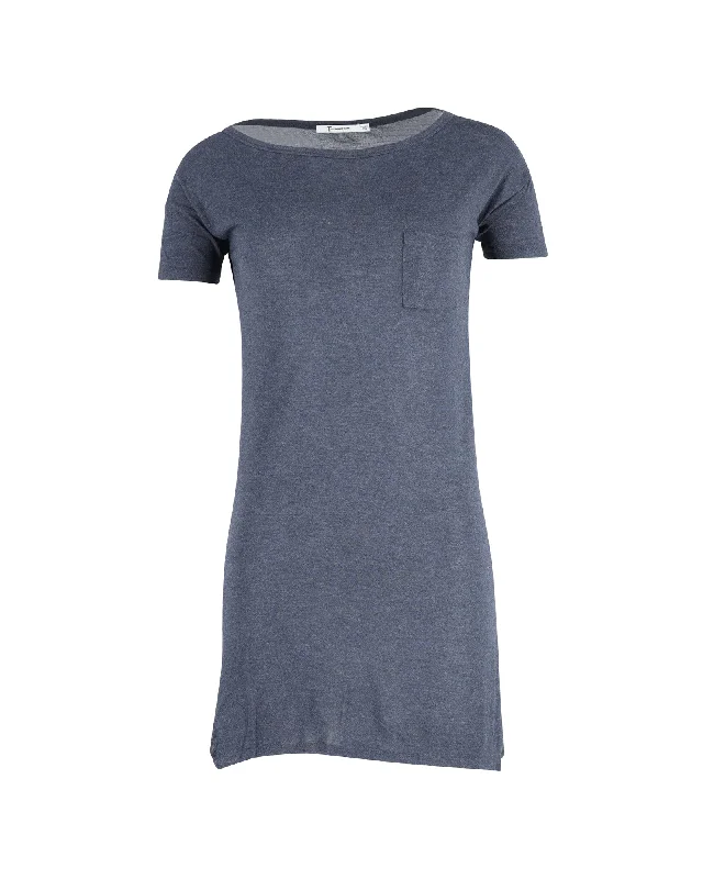 Women's Formal Clothes T by Alexander Wang Scoop Neck Mini Dress in Blue Rayon