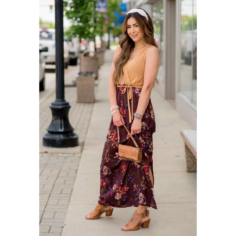 Trendy Street Style Attire Solid Top Floral Bottom Maxi