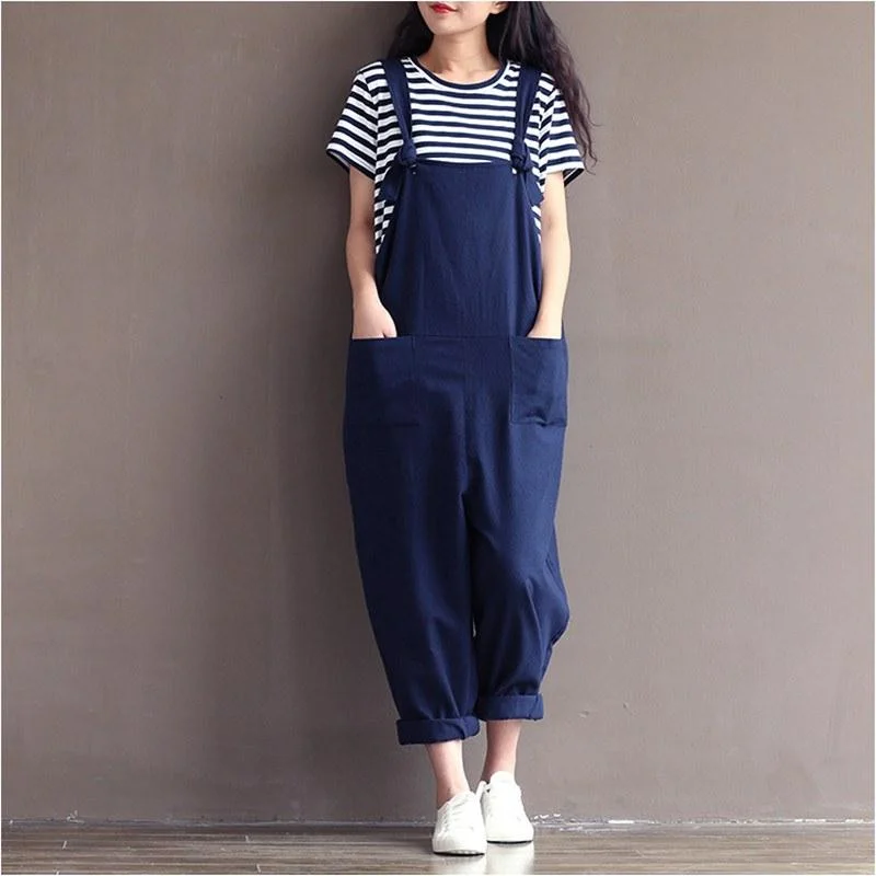 Style Breakthroughs Preppy style Casual Loose Linen jumpsuit