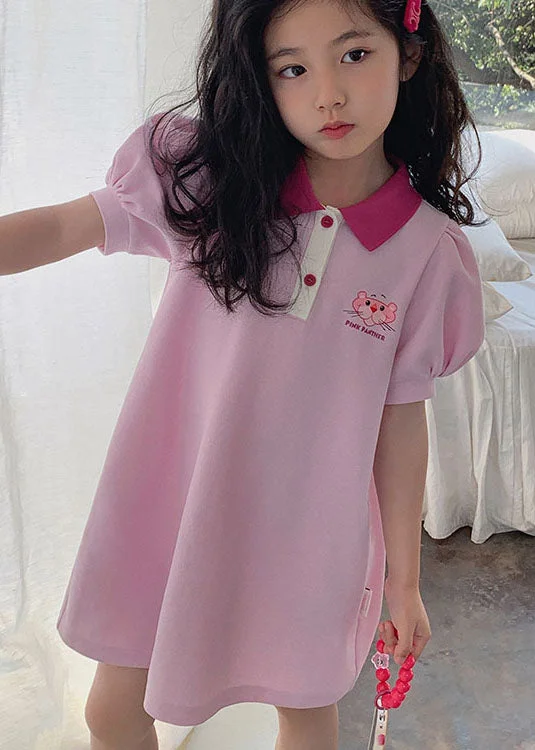 Odd Size Clearance Sale Boutique Pink Peter Pan Collar Patchwork Cotton Kids Girls Dresses Summer