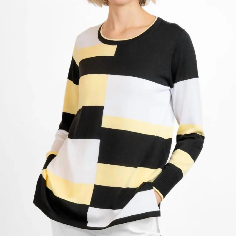 Women's Fashion Clothes Crewneck Colorblock Sweater In Mimosa