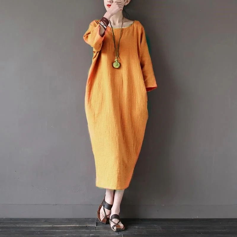Women's Clothing With Trendy Designs Tulip Cotton Linen Midi Dress | Zen
