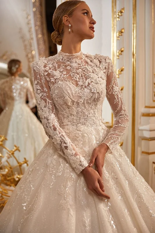 Women's Loungewear Clothes Modest High Collar Long Sleeve Wedding Dress Sparkly Sequins Beads Dress For Bride Luxury A-line Long Bridal Gown Robe De Mariée Women's Loungewear Clothes Modest High Collar Long Sleeve Wedding Dress Sparkly Sequins Beads Dress For Bride Luxury A-line Long Bridal Gown Robe De Mariée