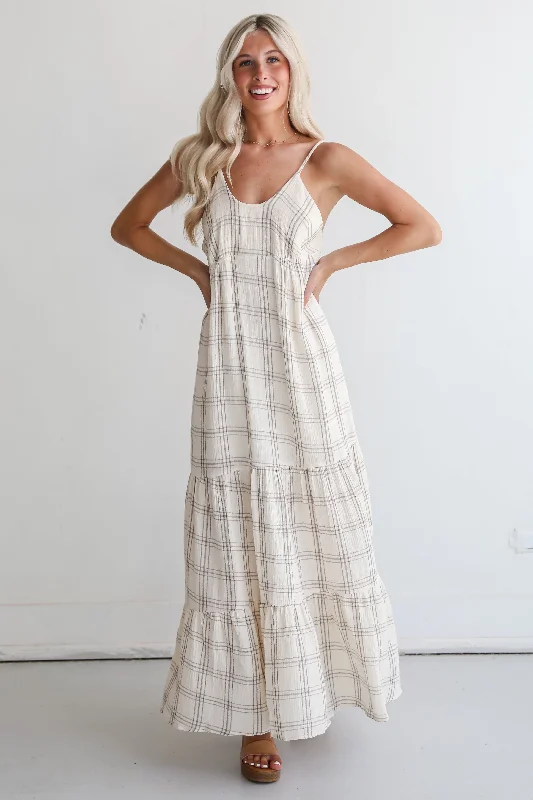 Fashion For Every Occasion FINAL SALE - Playful Vibes Grey Plaid Linen Maxi Dress