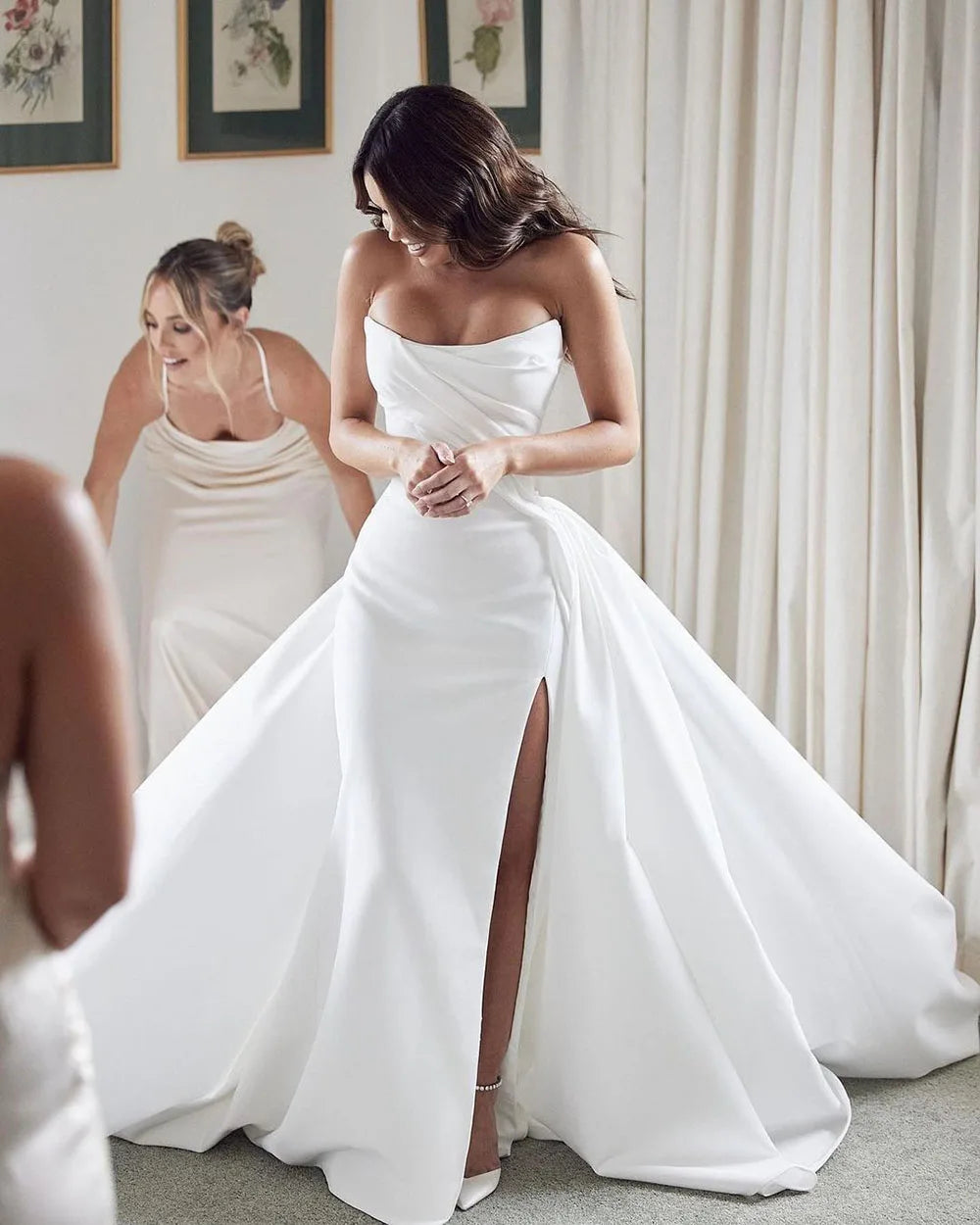 Women's Elegant Clothes Sexy Satin Wedding Dresses With Detachable Train Sweetheart Slit Wedding Gowns White Bride Dresses Customzie To Measures Women's Elegant Clothes Sexy Satin Wedding Dresses With Detachable Train Sweetheart Slit Wedding Gowns White Bride Dresses Customzie To Measures