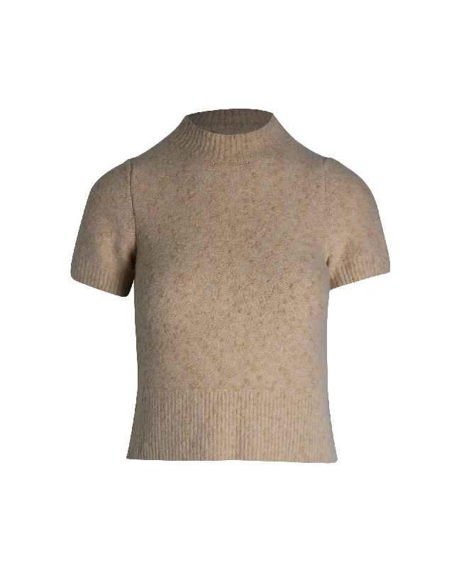 Sustainable Fashion Clothing For Women Sandro Paris Short Sleeve Knit Top in Peach Cotton Sustainable Fashion Clothing For Women Sandro Paris Short Sleeve Knit Top in Peach Cotton