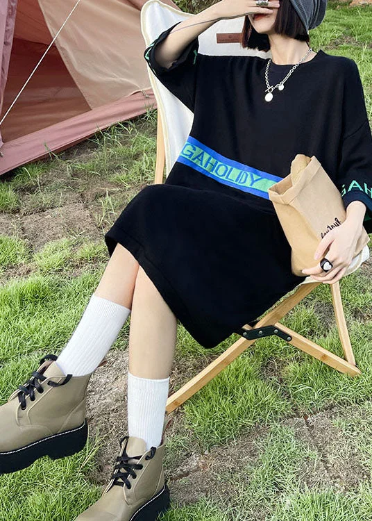 Sustainable Women's Clothing Women Black O-Neck Patchwork Casual Fall Holiday Dress Three Quarter sleeve Sustainable Women's Clothing Women Black O-Neck Patchwork Casual Fall Holiday Dress Three Quarter sleeve