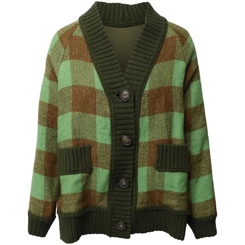 High-Fashion Women's Clothing Sea New York Plaid Mixed Media Cardigan in Multicolor Wool