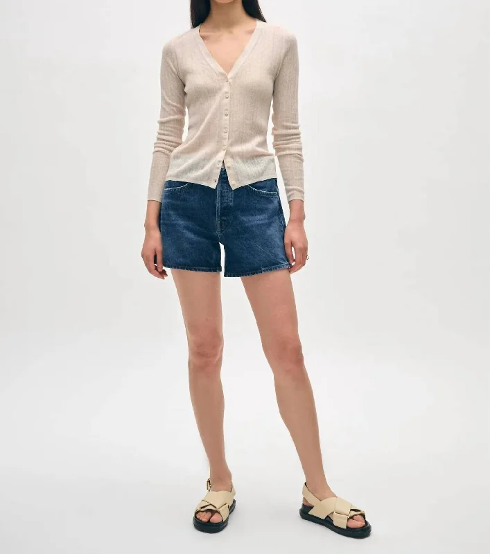 Timeless Women's Clothing Linen Gauze Verigated Ribbed Cardi Top In Oatmeal Heather