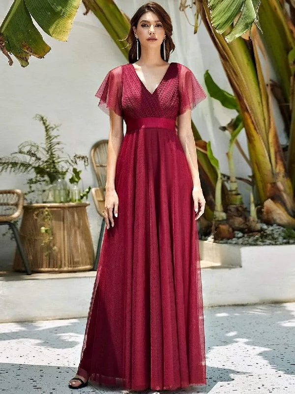 Plus-Size Women's Clothing Women's Double V-Neck Floor-Length Bridesmaid Dress with Short Sleeve Plus-Size Women's Clothing Women's Double V-Neck Floor-Length Bridesmaid Dress with Short Sleeve