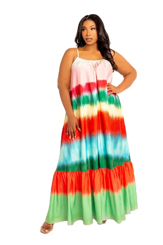 Women's Holiday Clothing Ombre Stripe Voluminous Maxi Dress