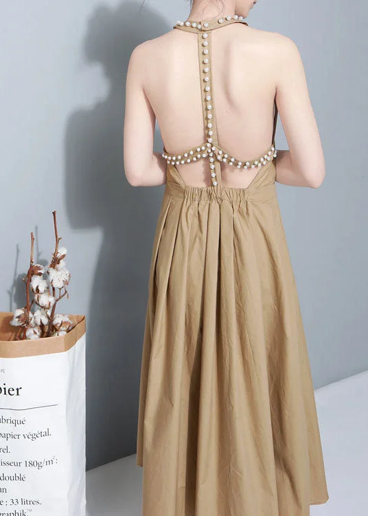 Women's Seasonal Wardrobe Clothing Comfy Khaki Nail bead Patchwork Fall Maxi Dresses Sleeveless Women's Seasonal Wardrobe Clothing Comfy Khaki Nail bead Patchwork Fall Maxi Dresses Sleeveless
