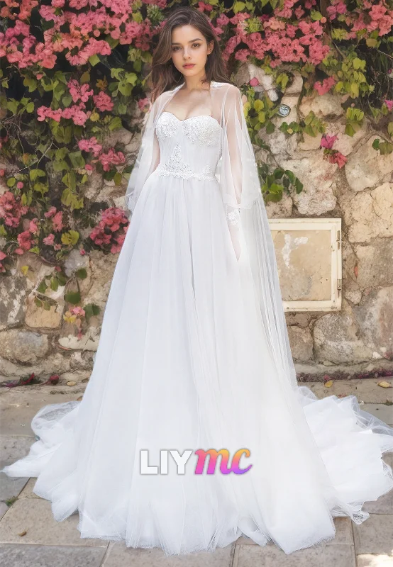 Women's Clothing For Work Sweetheart Sleeveless Tulle Sequins A-Line Beach Wedding Dress
