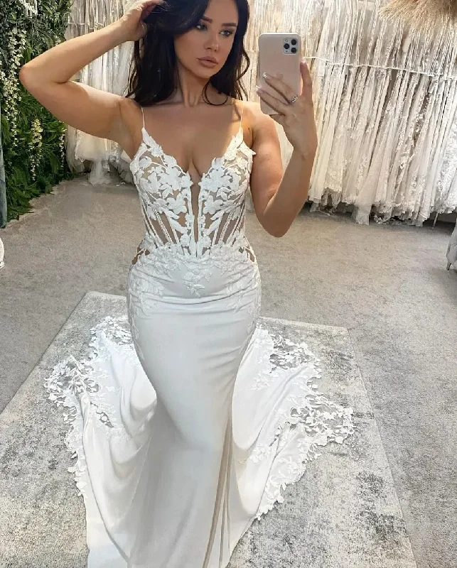 Elegant Clothing For Women Sexy Ivory Boho Lace V-neck Wedding Dresses Spaghetti Straps Mermaid Bridal Dress Appliqued Lace Backless Wedding Gowns 2024 Elegant Clothing For Women Sexy Ivory Boho Lace V-neck Wedding Dresses Spaghetti Straps Mermaid Bridal Dress Appliqued Lace Backless Wedding Gowns 2024