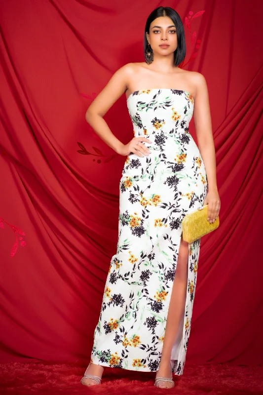 Women's Trendy Casual Clothes Printed Strapless Maxi Dress