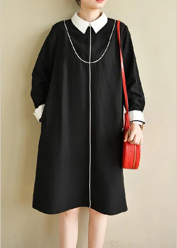 Women's Athletic Clothes Plus Size Black Peter Pan Collar Button Spring Long Dresses Women's Athletic Clothes Plus Size Black Peter Pan Collar Button Spring Long Dresses