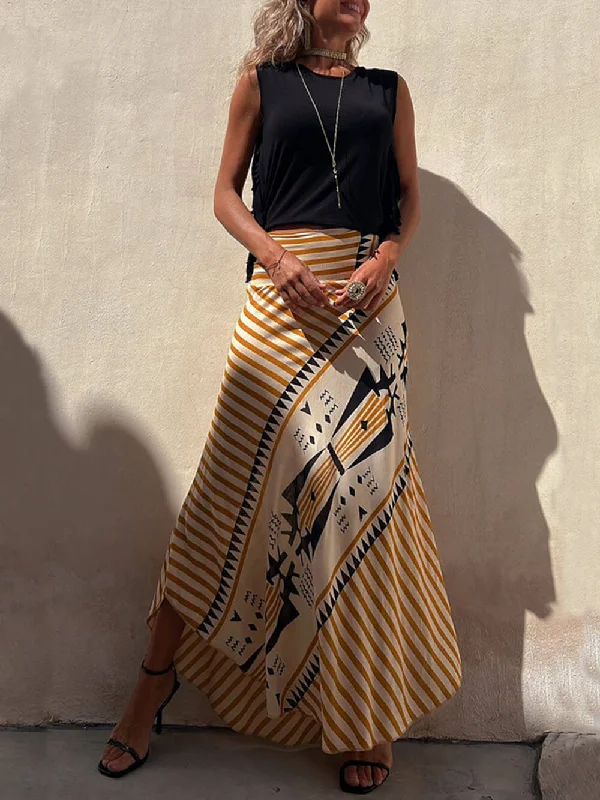 Fashion-Forward Women's Clothing Geometric Print Elastic Charming Waist Maxi Skirt