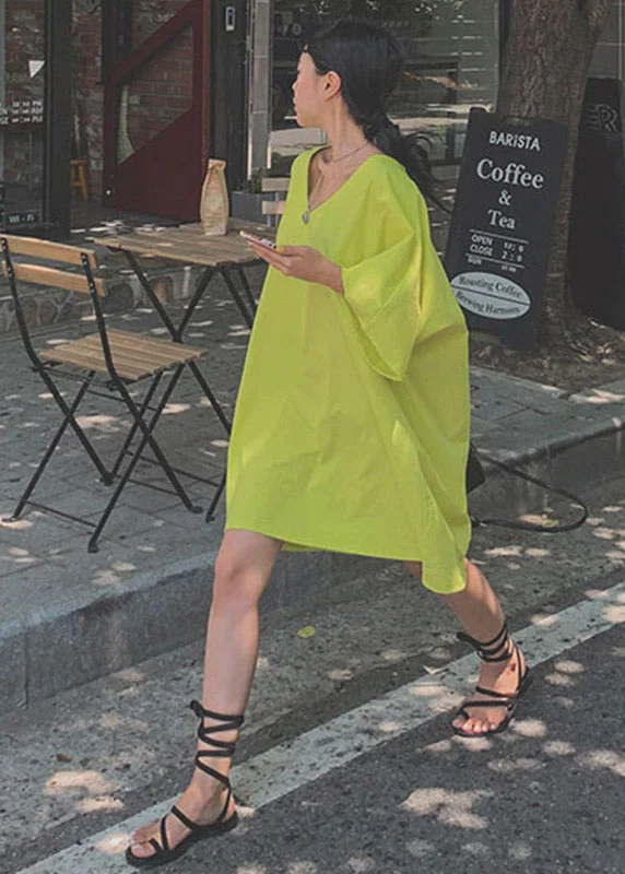 Stylish And Comfortable Clothing For Women Chic Green V Neck Linen Mid Dresses Half Sleeve Stylish And Comfortable Clothing For Women Chic Green V Neck Linen Mid Dresses Half Sleeve