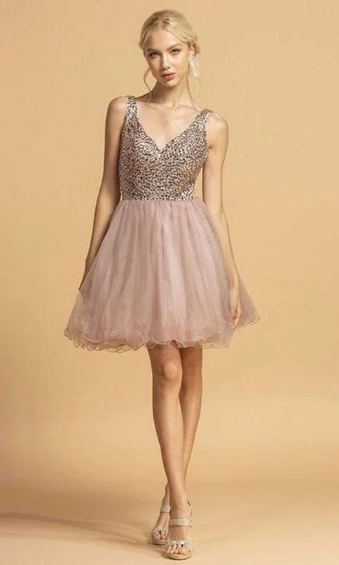 Bold Fashion Aspeed Design - S2114 Crystal Beaded Short Tulle Dress