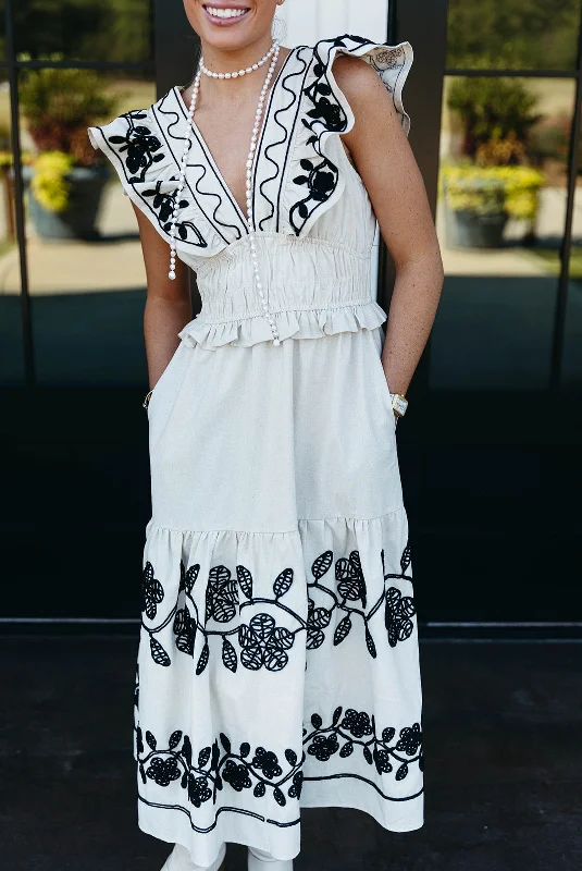 Women's Clothing For Travel Cheers Midi Dress - Ecru