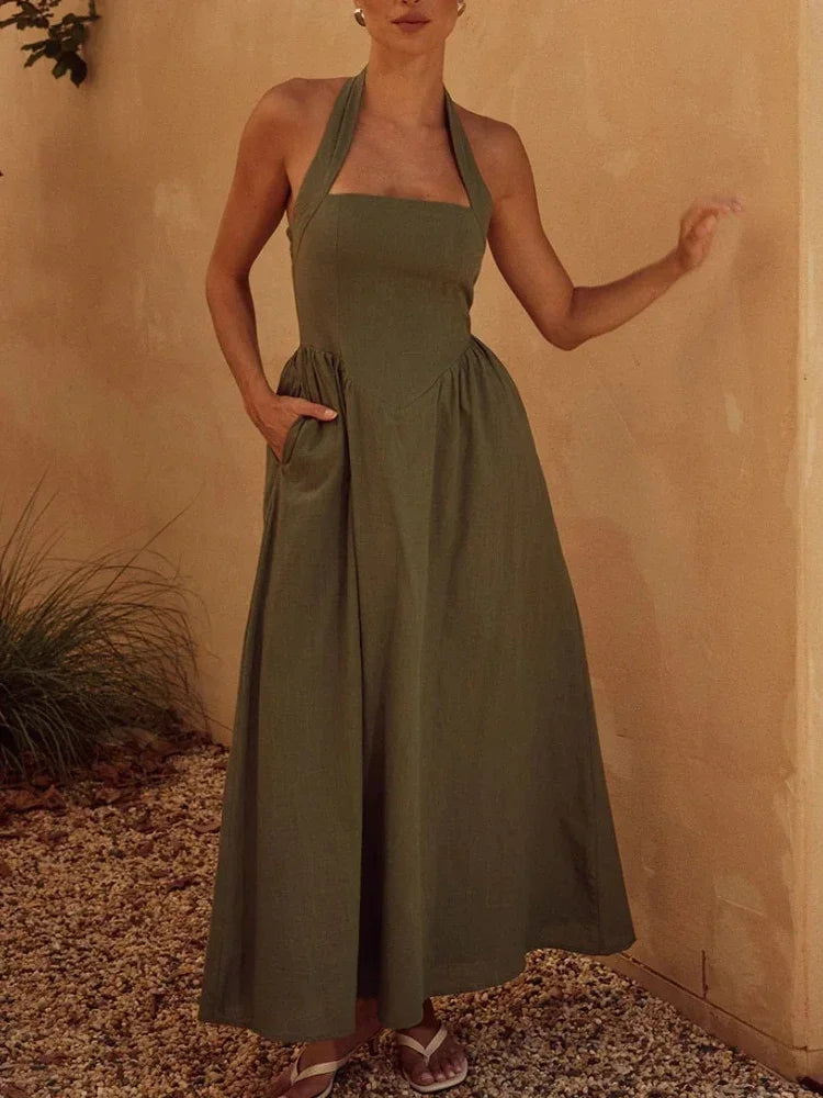 Comfortable Women's Clothes Fashion Elegant Long for Women New Wide Strap Halter Backless Maxi Dress Comfortable Women's Clothes Fashion Elegant Long for Women New Wide Strap Halter Backless Maxi Dress