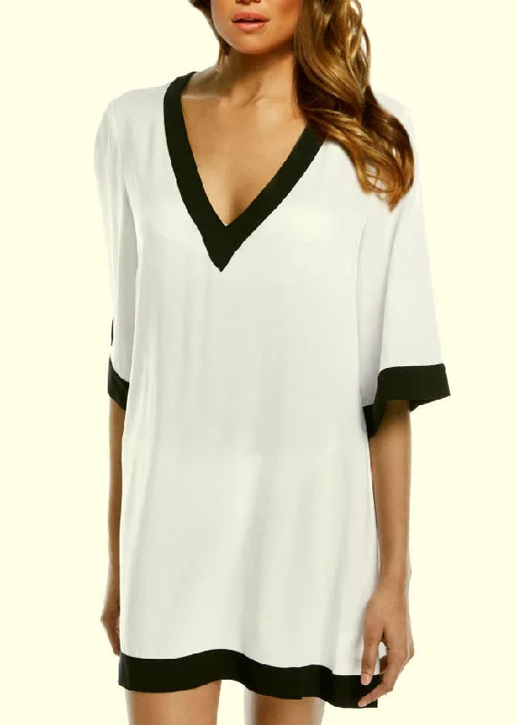 Women's Workout Clothing Classy White Patchwork V Neck sandy beach Summer  Dress