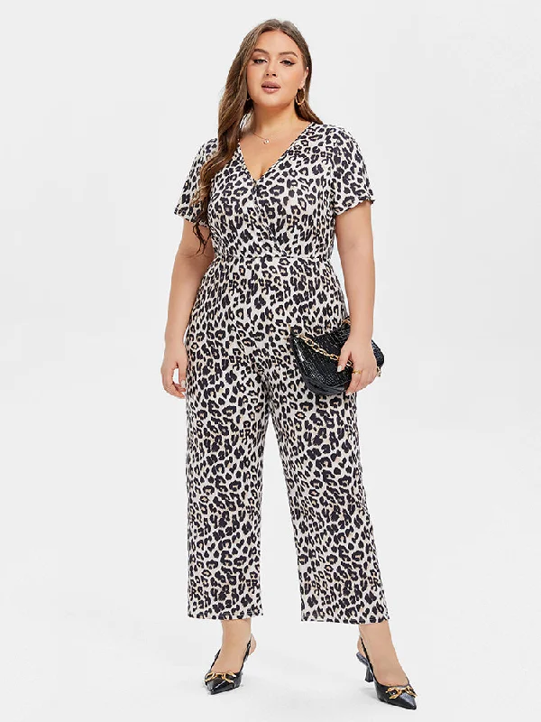 Trendy Street Style Clothing Leopard Print V-Neck Jumpsuit