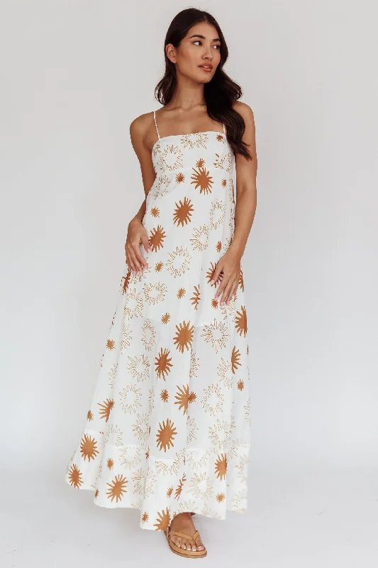 End Of Season Clearance Midsummer Sun Print Maxi Dress White Green