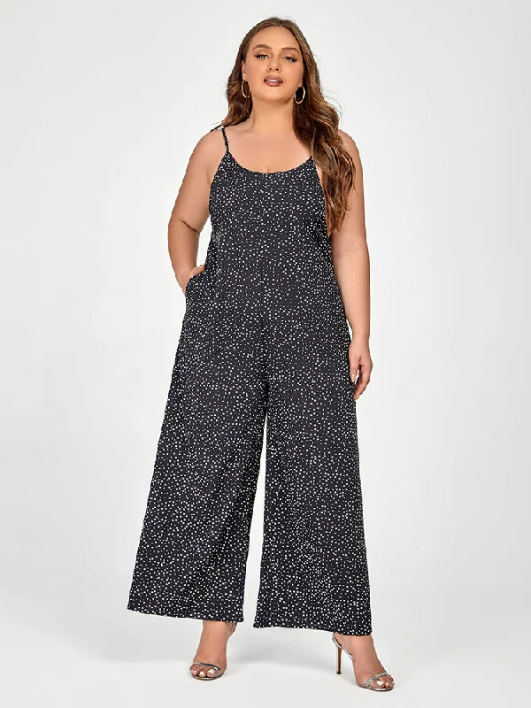 Chic Trends For The Fashion Savvy Plus Black Polka Dot Spaghetti Strap Jumpsuit