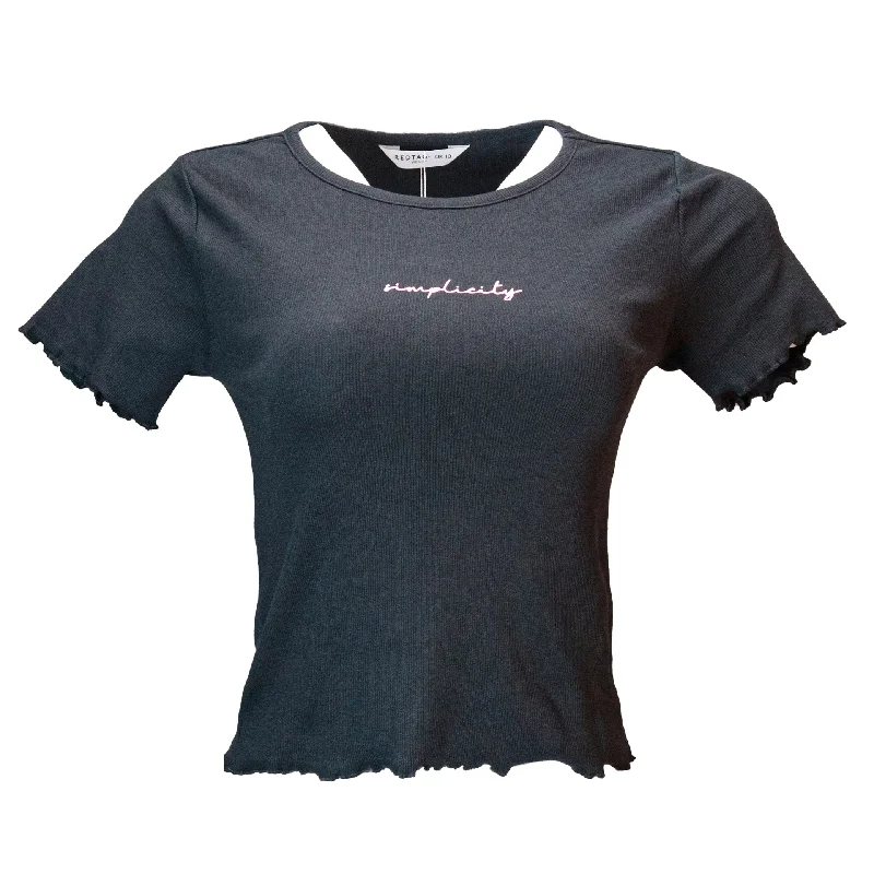 Spring Offer Black Printed Rib T Shirt