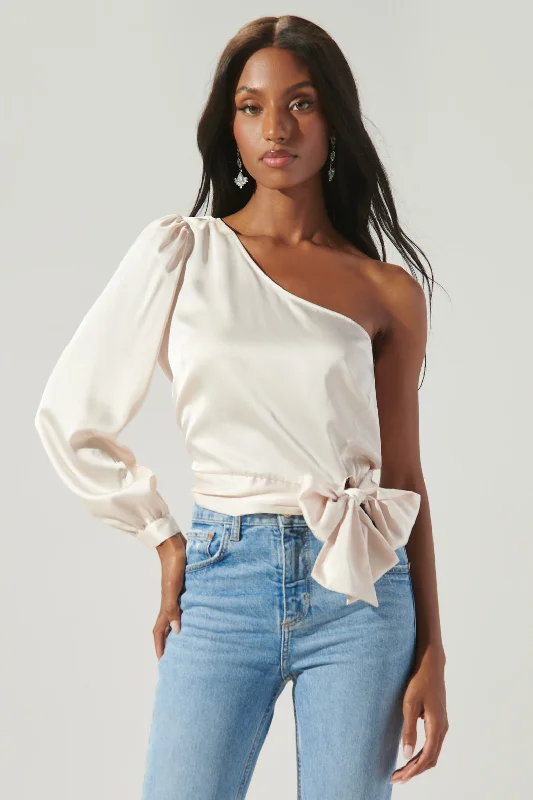 Day-To-Night Styles Avalon One Shoulder Waist Tie Satin Top