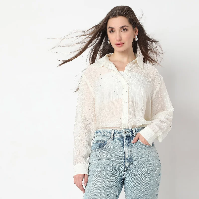 Budget-Friendly Fashion Embellished Stude Work with Full Sleeve Collared Shirt