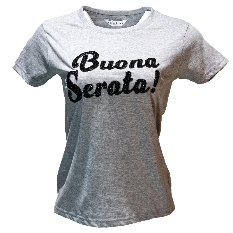 Unleash Your Fashion Charcoal Melange Bella Embellished Printed T Shirt