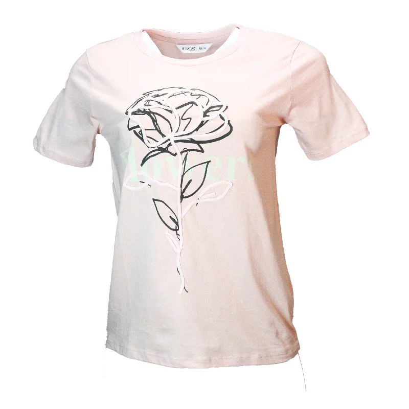 Huge Discounts This Week Pink Floral Roping Embellished T Shirt