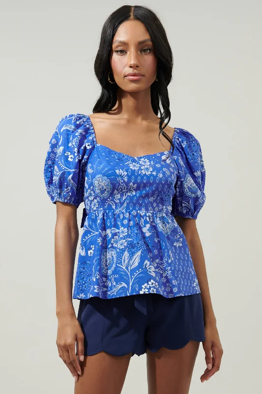 Discover Now Amaya Mixed Print Cirus Back Tie Peplum Top