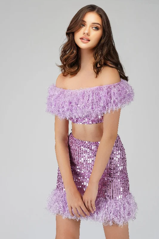 Limited Stock, Big Sale Zuri Sequin Lilac Purple Feather Top
