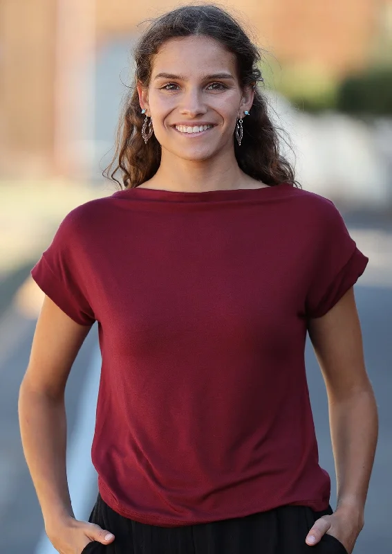 Fashion Sale Wide Neck Mod Top Maroon