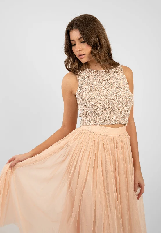 Huge Markdowns Picasso Nude Embellished Sequin Top