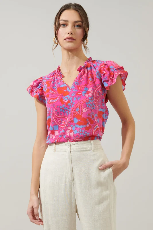 Huge Discounts This Week Sao Paulo Garnet Bellissima Ruffle Sleeve Top