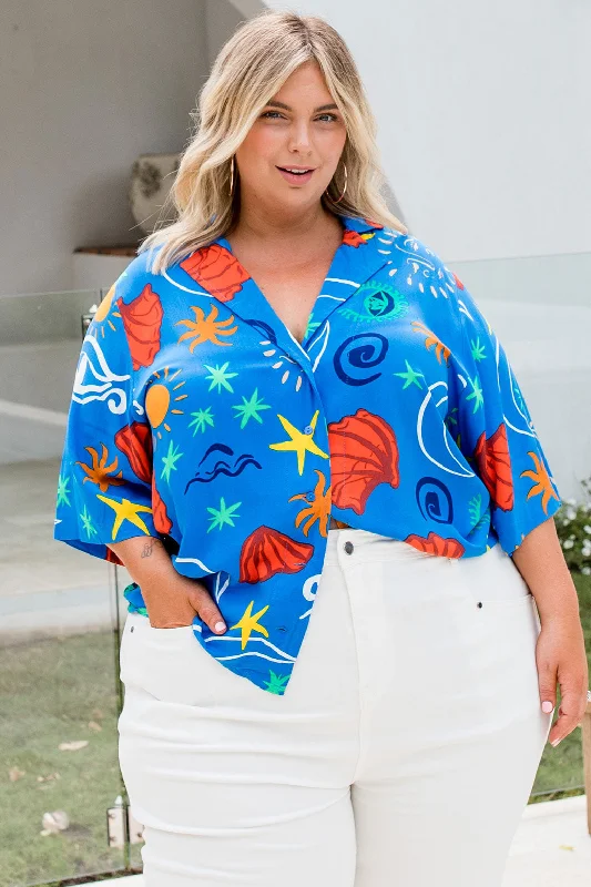 Stylish Deals FINAL SALE | Roxy Shirt Seaside Print Blue