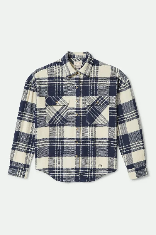 Embrace New Fashion Bowery Women's Classic L/S Flannel - Azure Blue/Whitecap Plaid