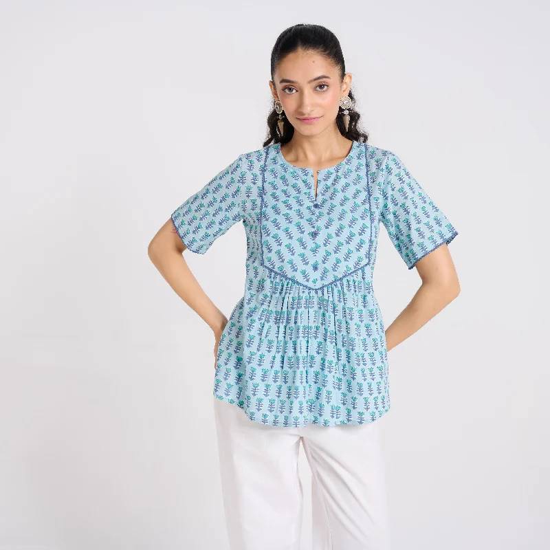Summer Fashion Aqua Bloom Cotton Top