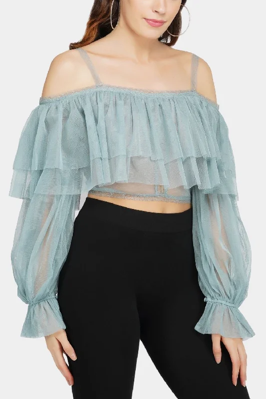 Break Fashion Norms Perch Tulle Top in Teal