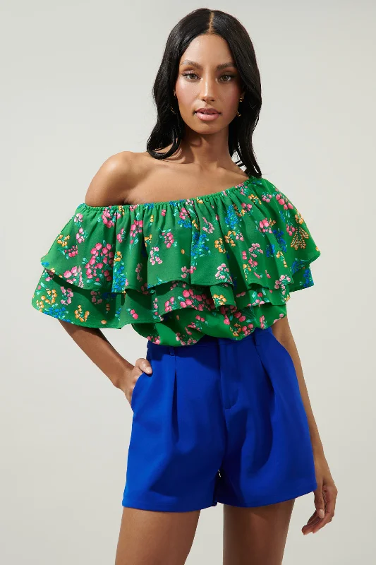 Shop The Hottest Deals Ivana Floral Charmer One Shoulder Ruffle Top