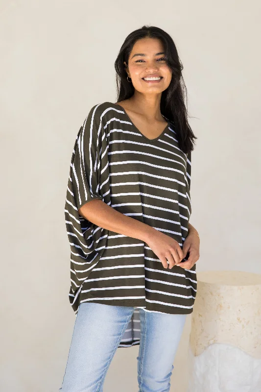 Bid Farewell To The Old Season Hi Low Miracle Top | Moss Green/White Stripe