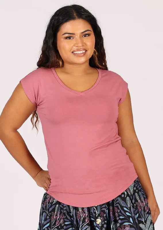 Evening Elegance Simple Top V-neck Pink