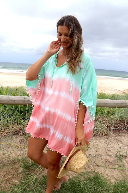 Flash Sale Short Pom Pom Kaftan in Fairy Floss Pink Lime